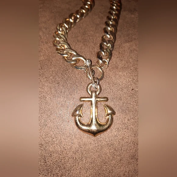 18in anchor goldtone heavy large link necklace with toggle clasp - Picture 12 of 14